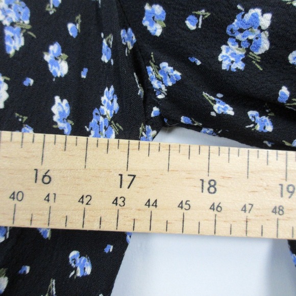 Madewell Petite Ruffle Sleeve Tie-Waist Jumpsuit M Floral Wide Leg Blue Boho 384 - Picture 14 of 16